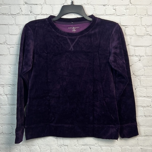 Karen Scott Sport Purple Velour Long Sleeve Top Size XS - Picture 2 of 5